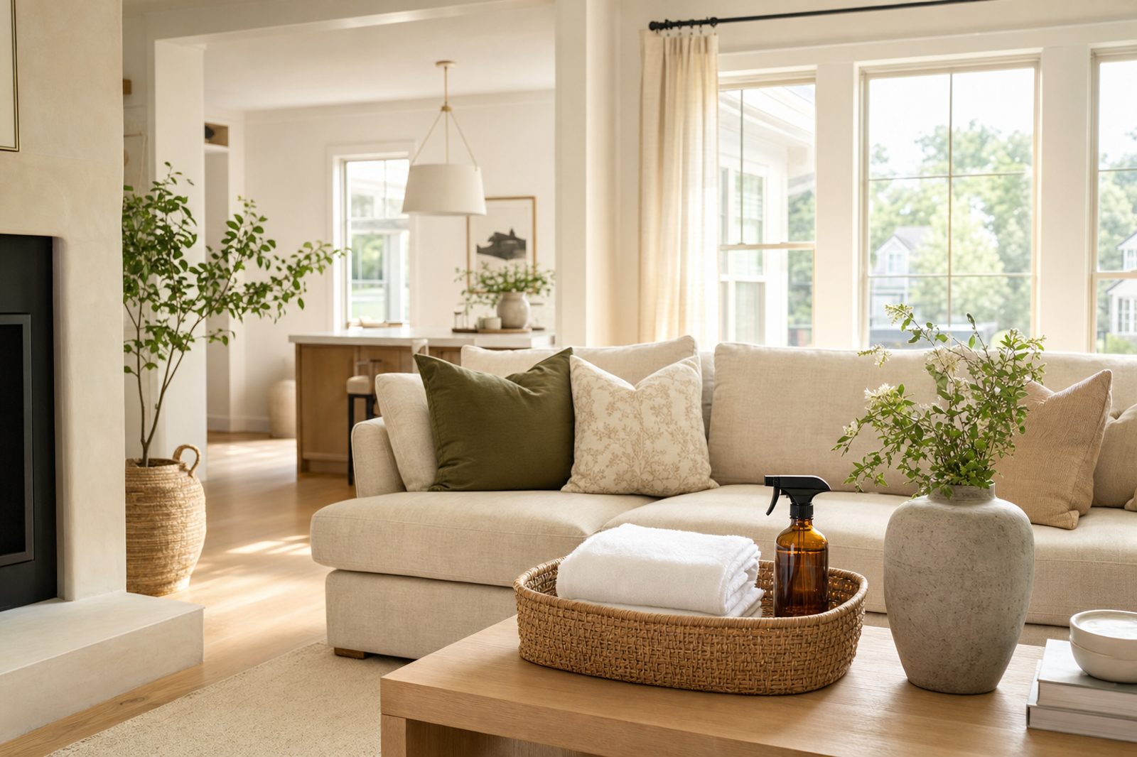 Spotless bright living room cleaned by Shining Clean NC